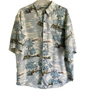 Roundtree & Yorke Short Sleeve Tropical Beach Button Down Silk Shirt Men's Large